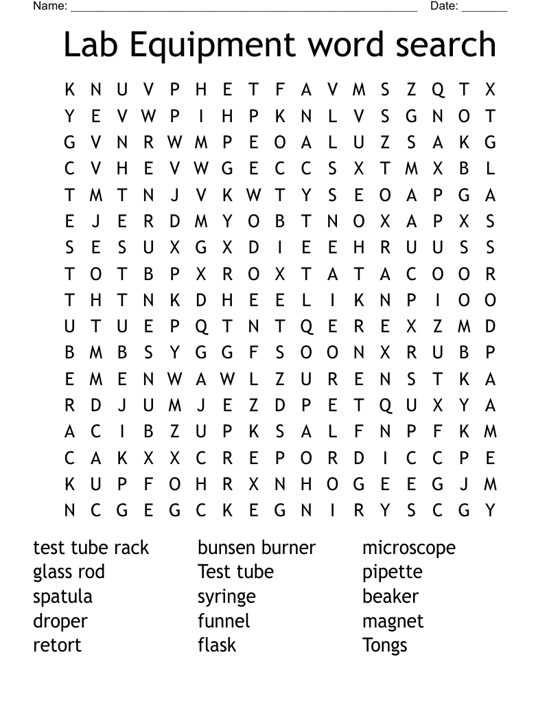 Lab Equipment word search 