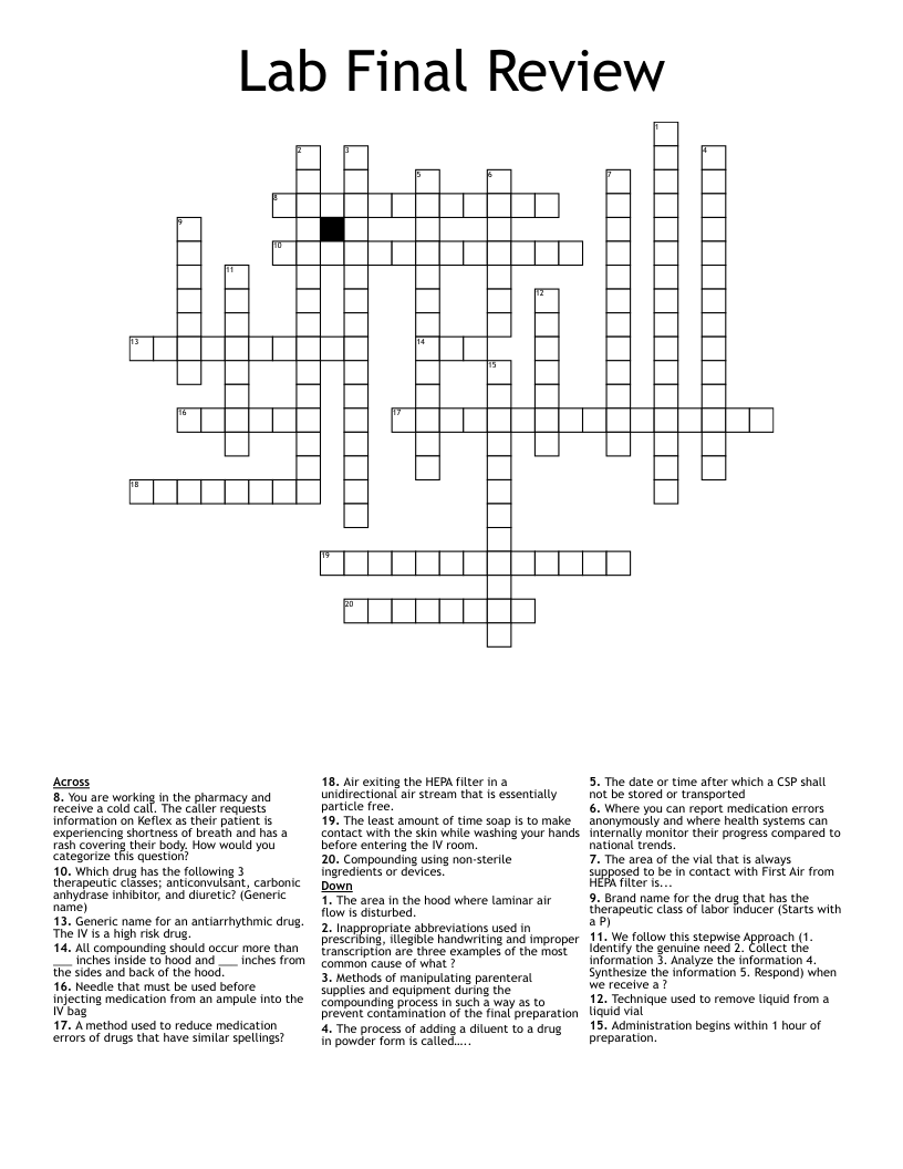Lab Final Review Crossword