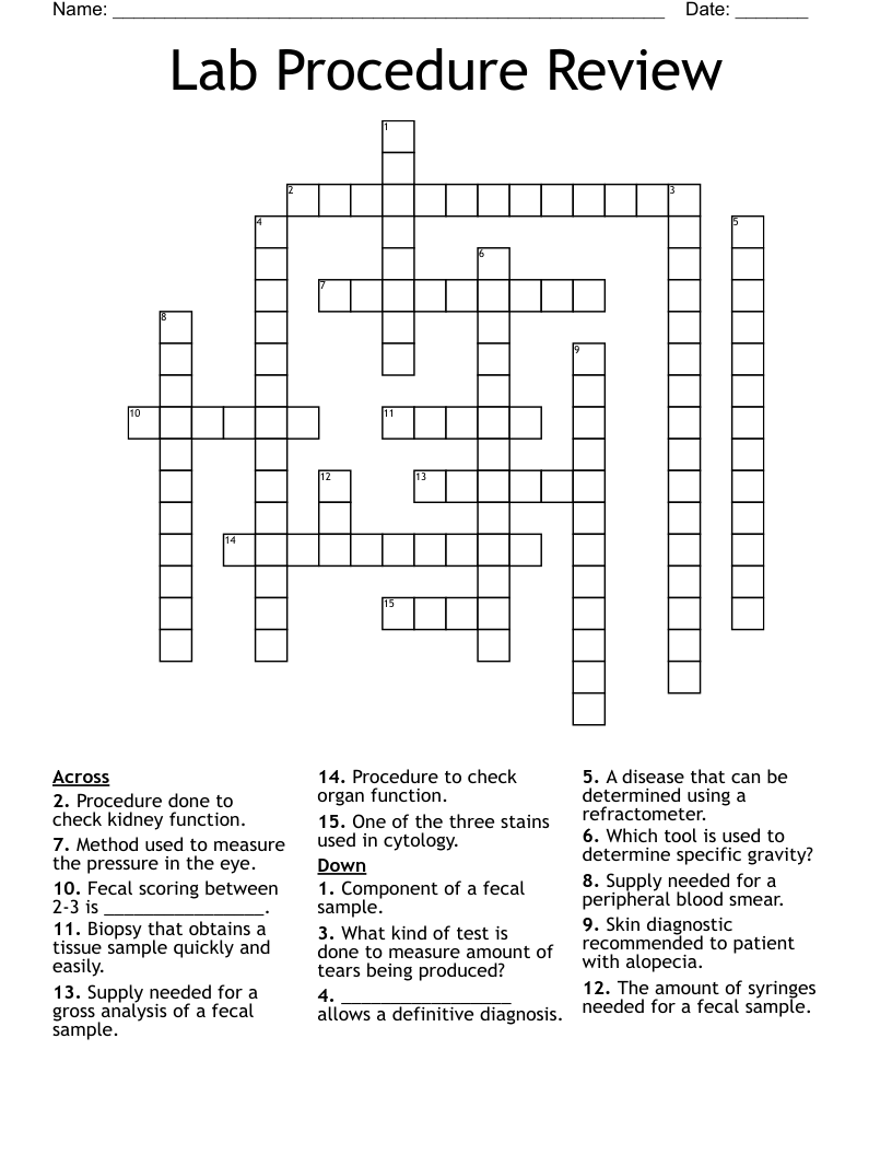 Lab Procedure Review Crossword