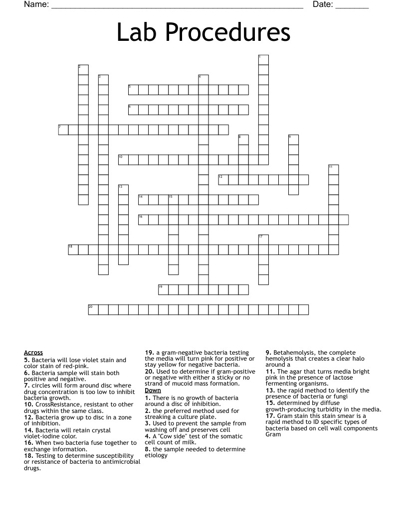 Lab Procedures  Crossword