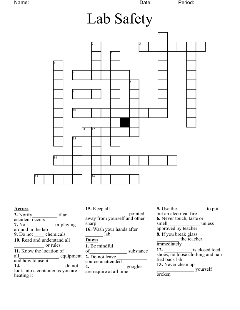 Lab Safety Crossword