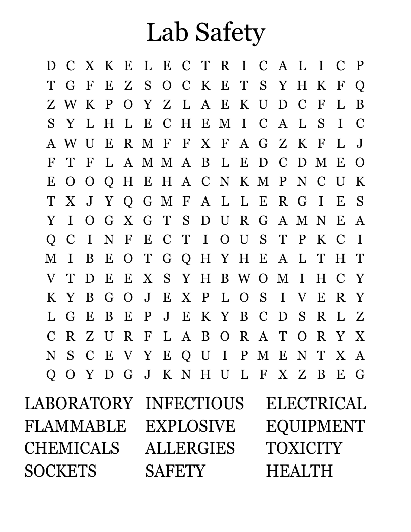 Lab Safety Word Search