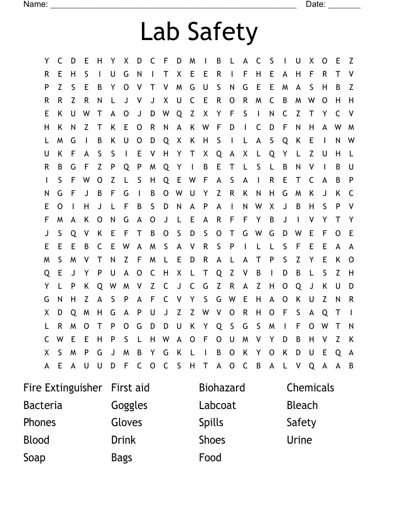 Lab Safety Word Search