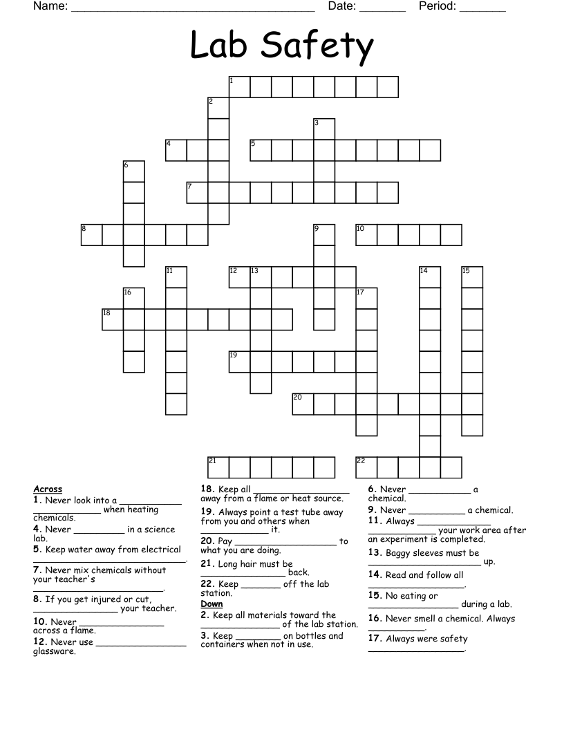 Lab Safety Crossword