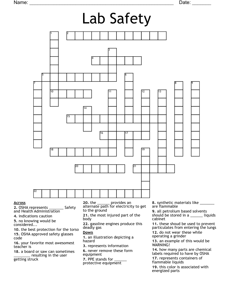 Lab Safety Crossword