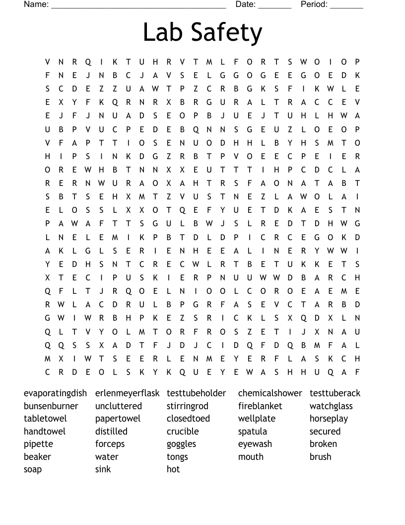 Lab Safety Word Search