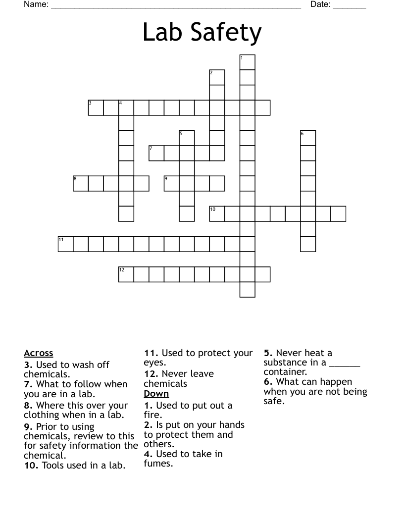 Lab Safety Crossword