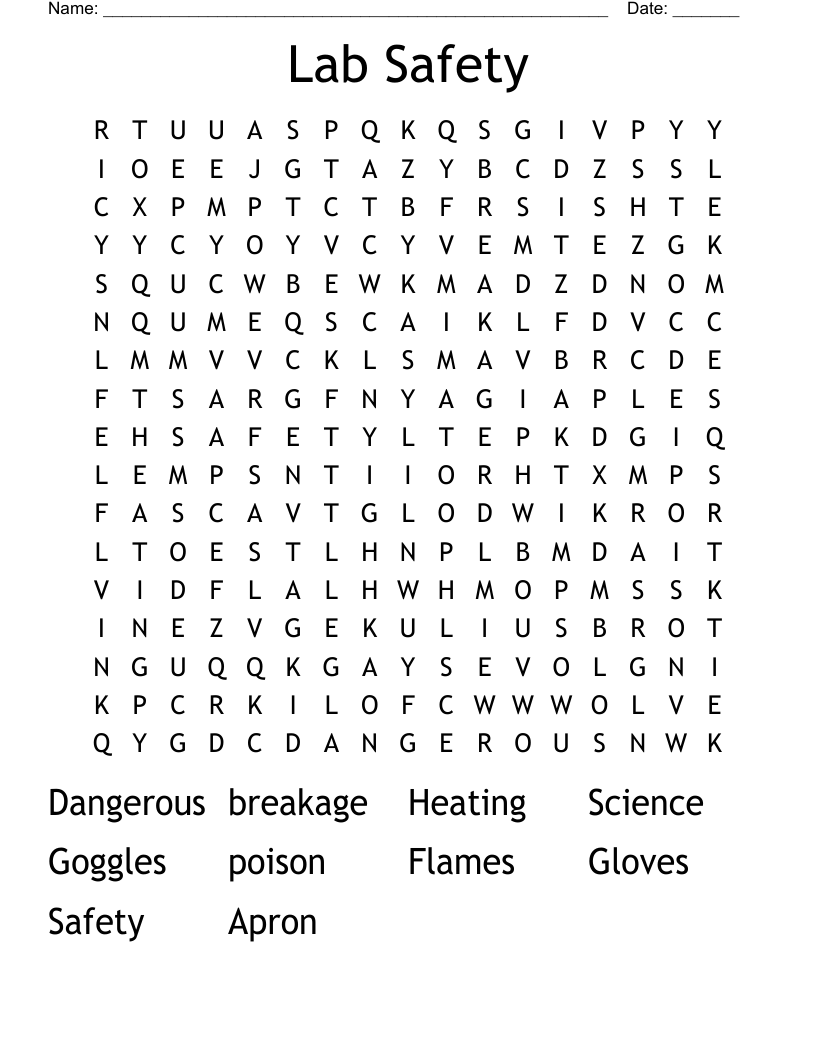 Lab Safety Word Search