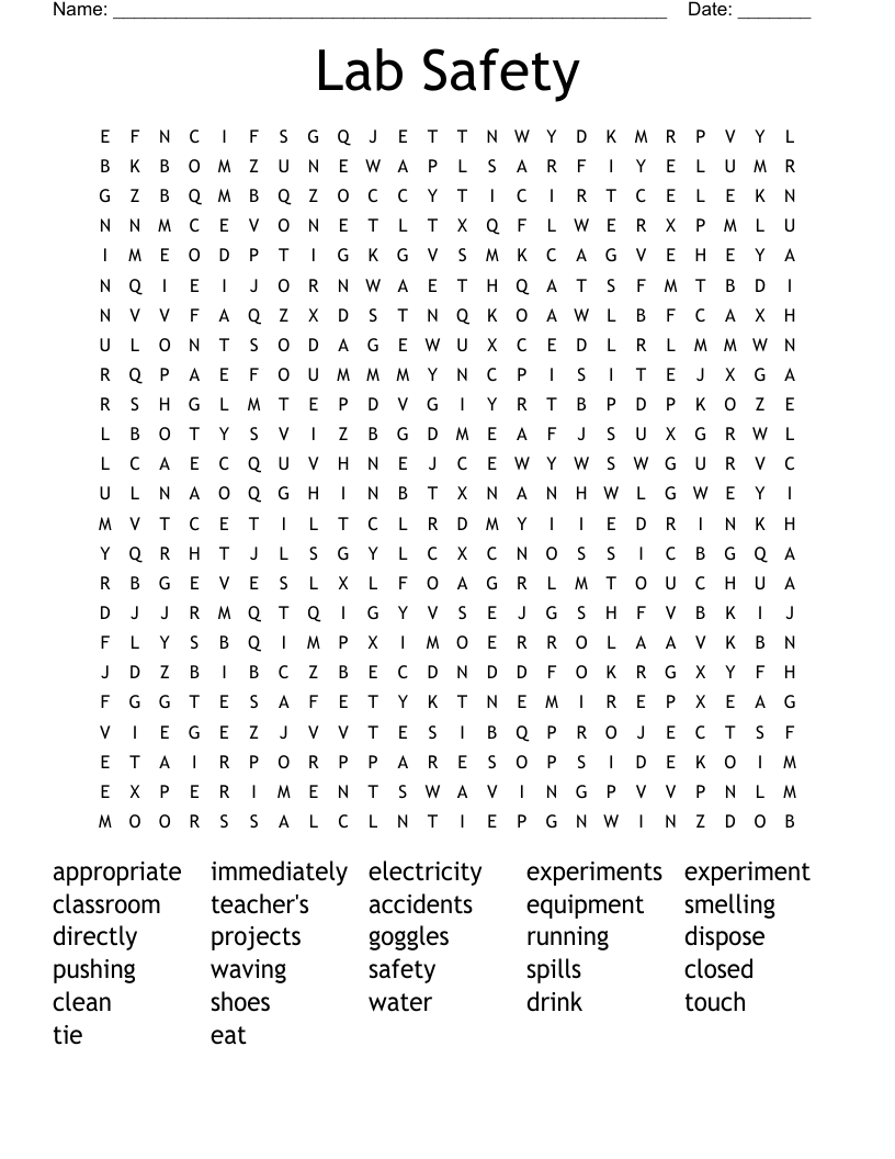 Lab Safety Word Search