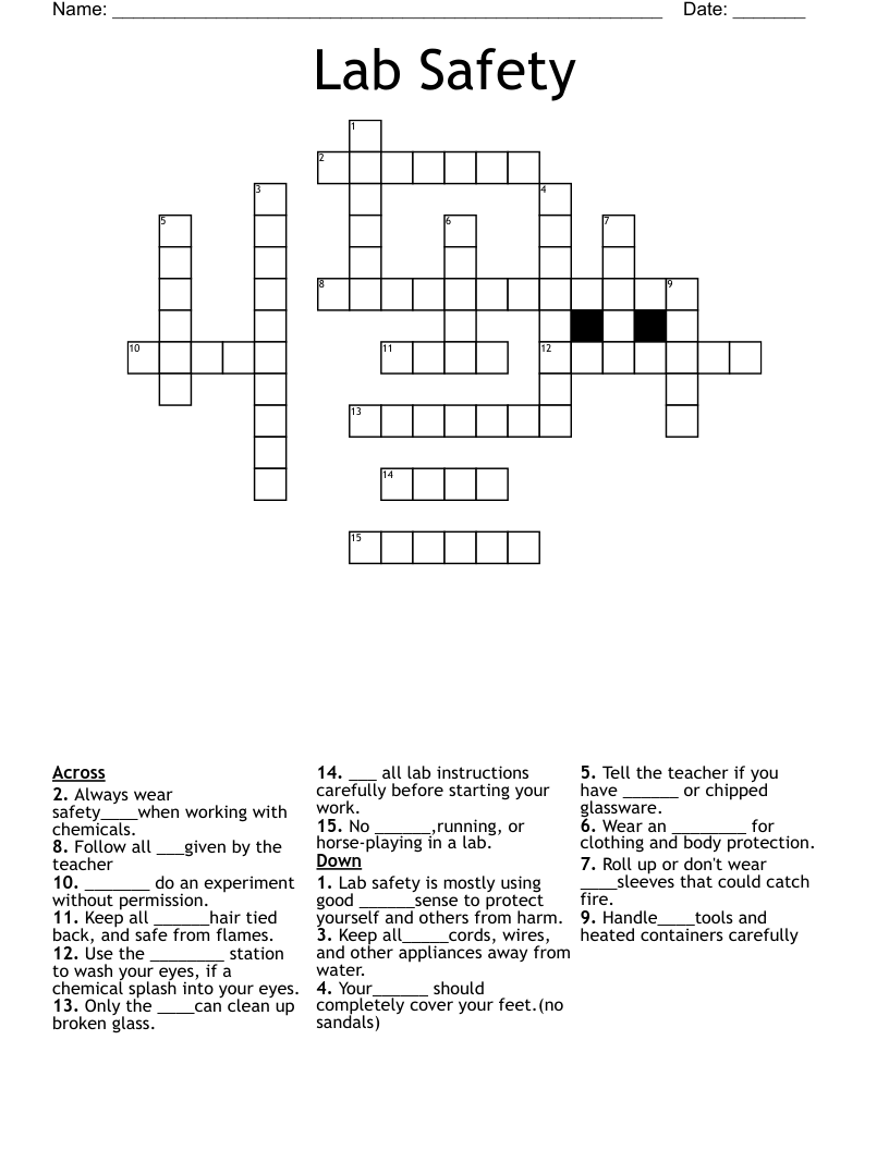 Lab Safety Crossword