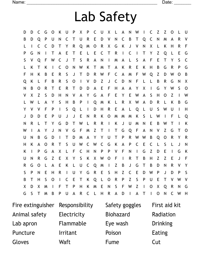 Lab Safety Word Search