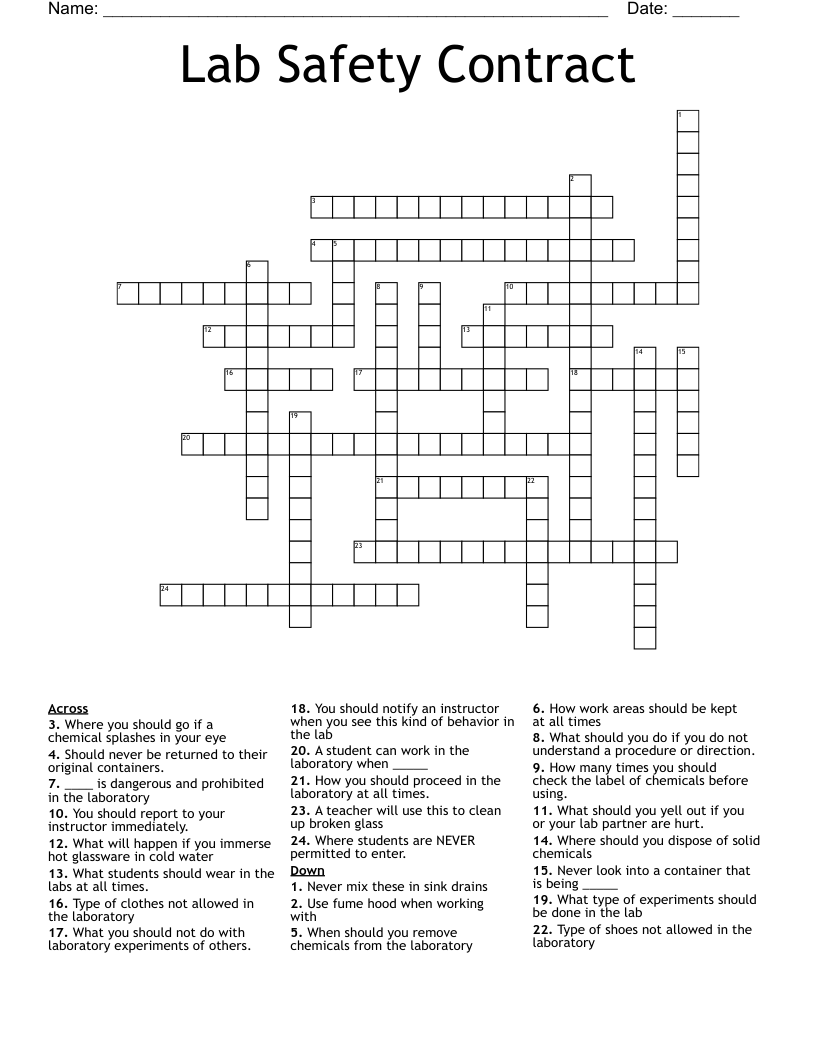 Lab Safety Contract  Crossword