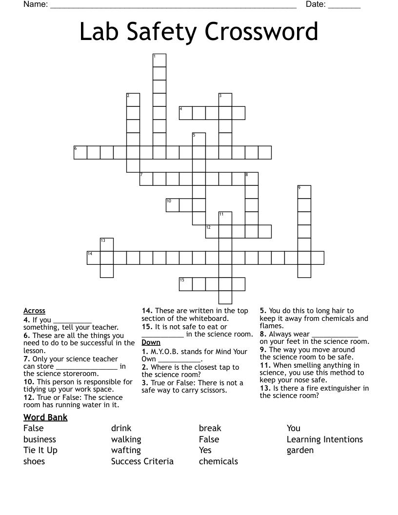 Lab Safety Crossword