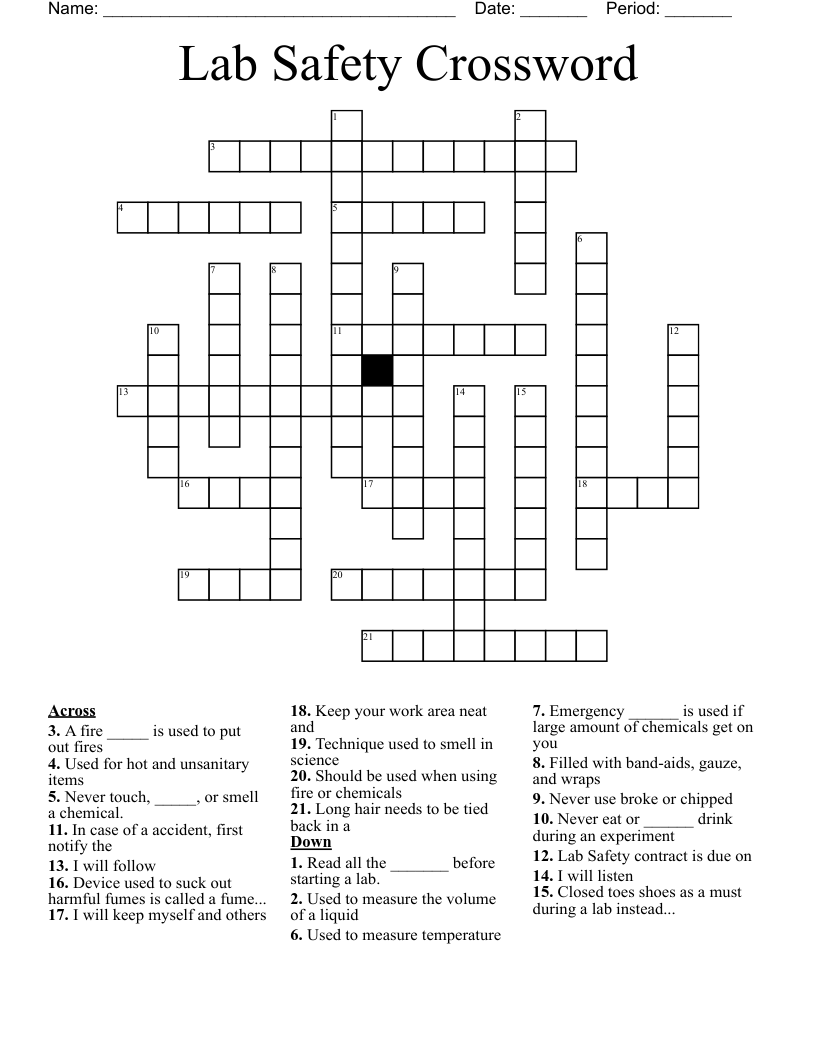 Lab Safety Crossword