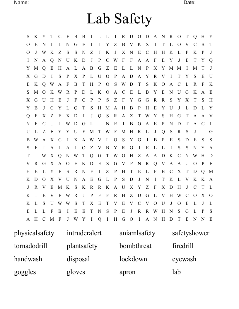Lab Safety  Word Search