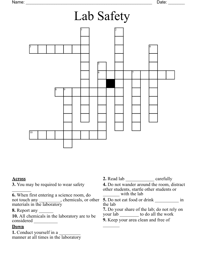 Lab Safety  Crossword