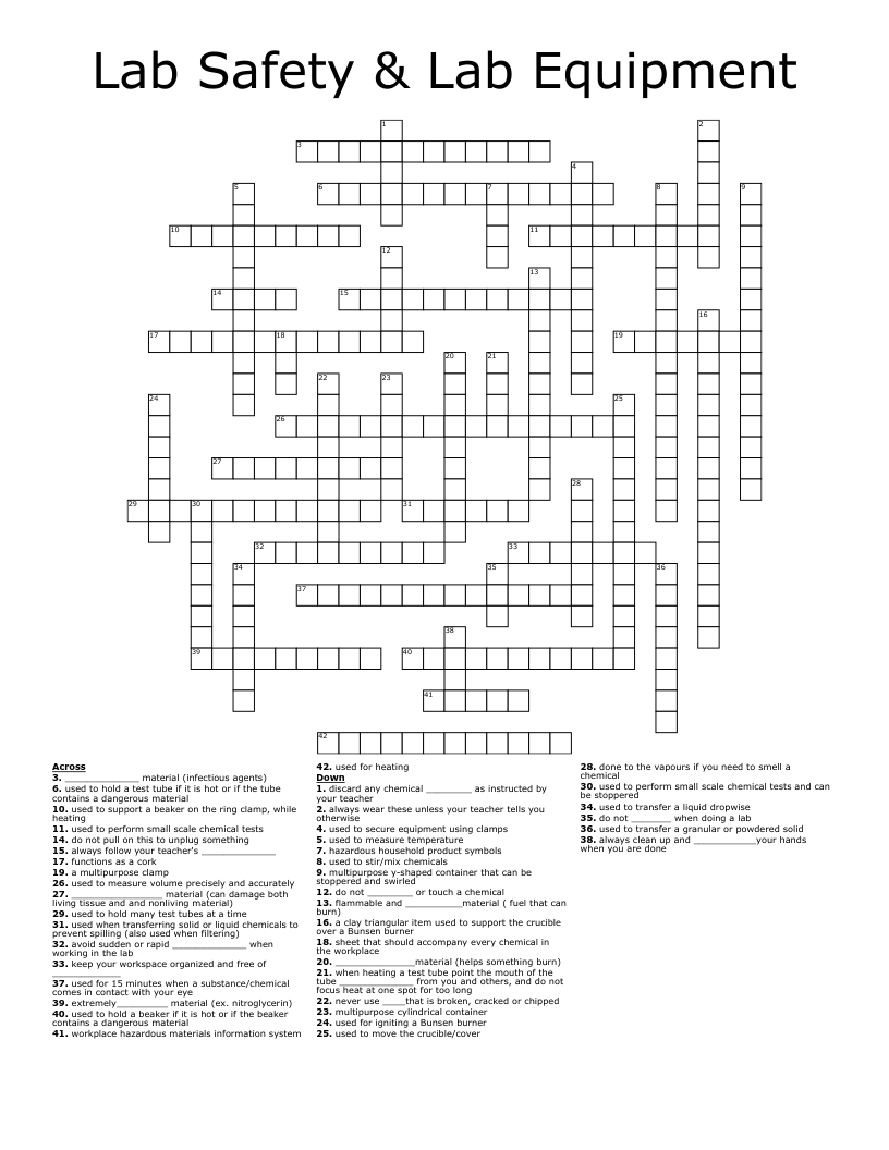 Lab Safety & Lab Equipment Crossword