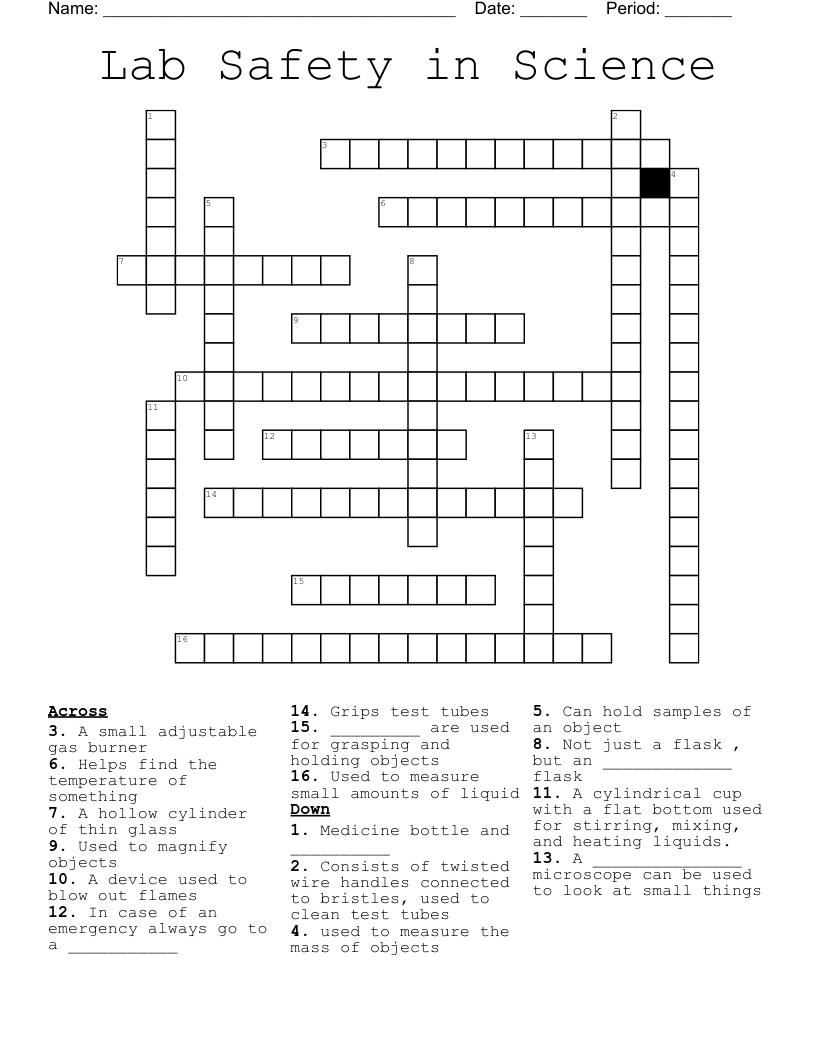 Lab Safety in Science  Crossword