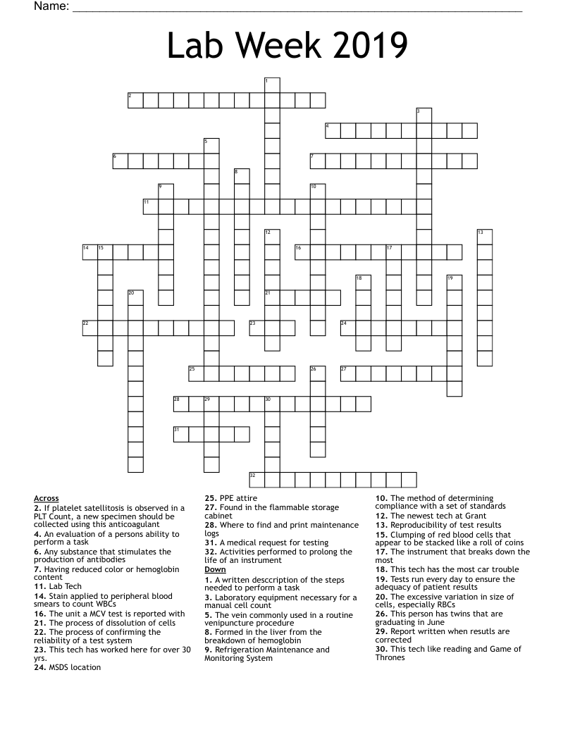 Lab Week 2019 Crossword