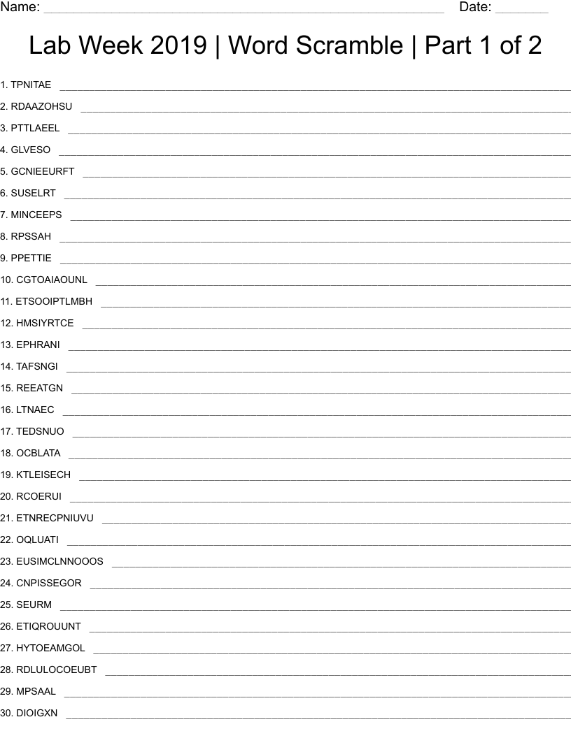 Lab Week 2019 | Word Scramble | Part 1 of 2