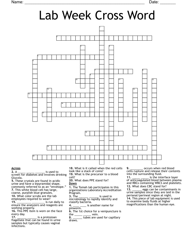 Lab Week Cross Word