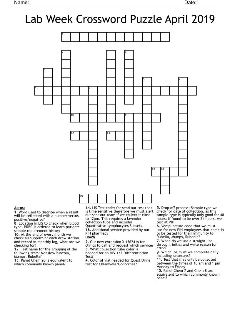 Lab Week Crossword Puzzle April 2019
