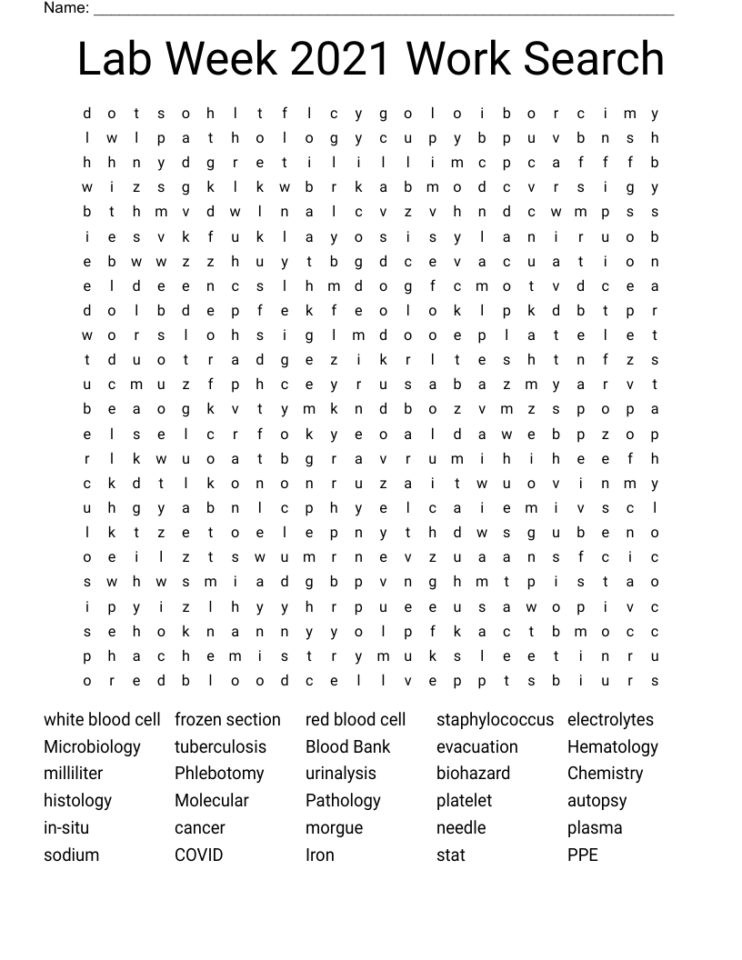 Lab Week 2021 Work Search Word Search
