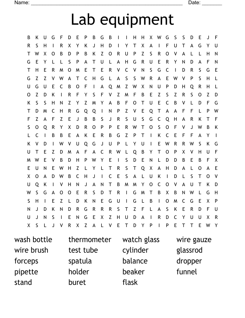 Lab equipment Word Search