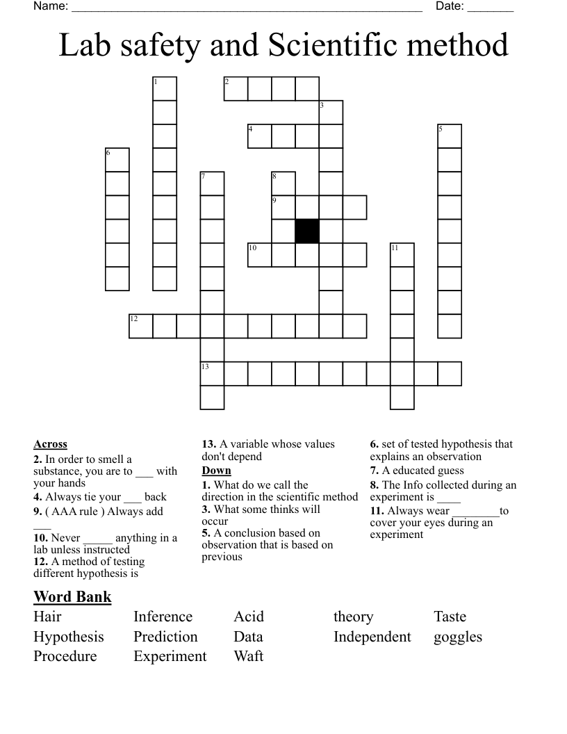 Lab safety and Scientific method Crossword