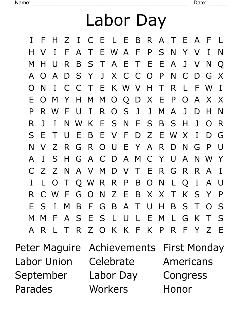 Labor Day Word Search