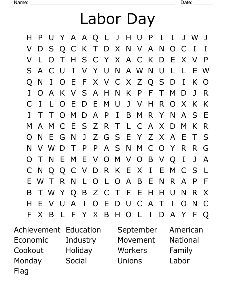 Labor Day Word Search