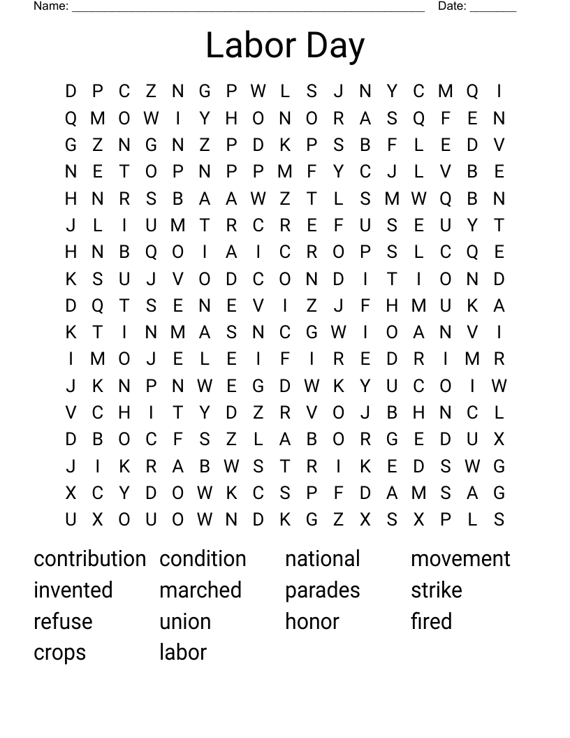 Labor Day Word Search
