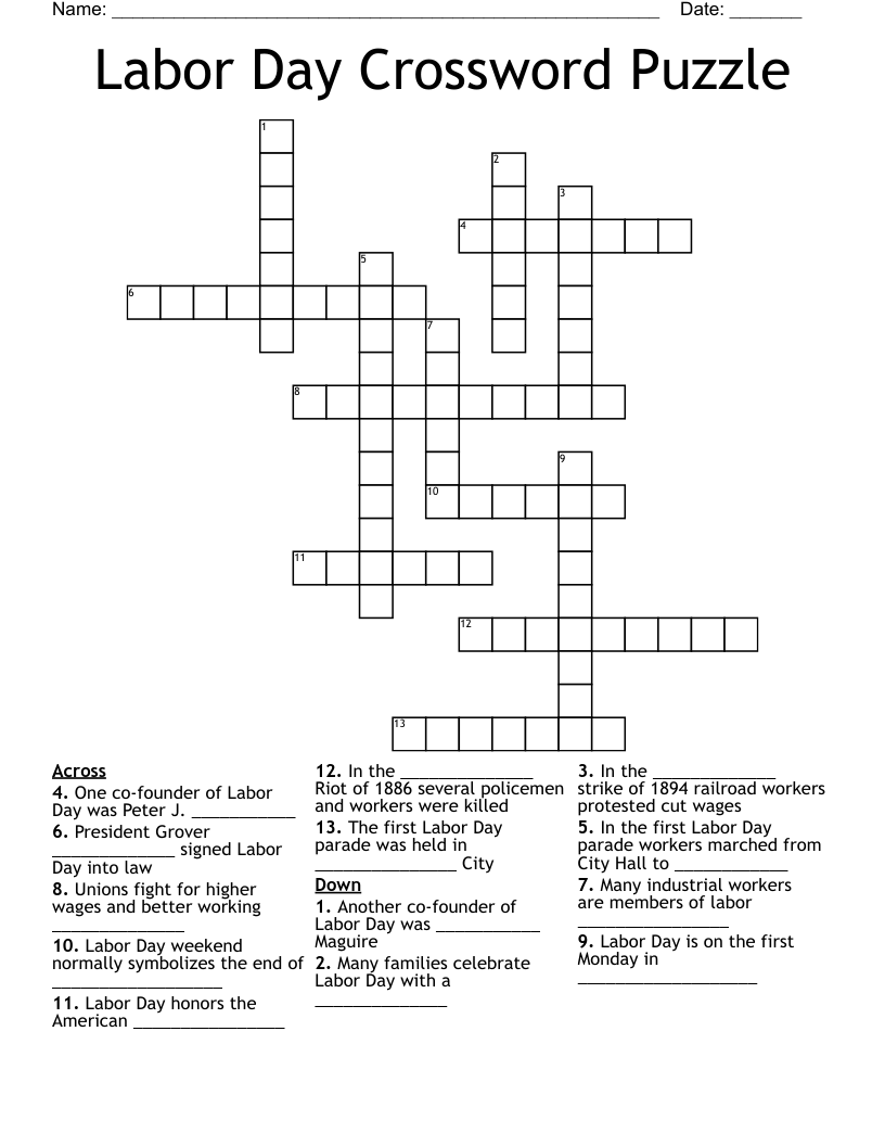 Labor Day Crossword Puzzle