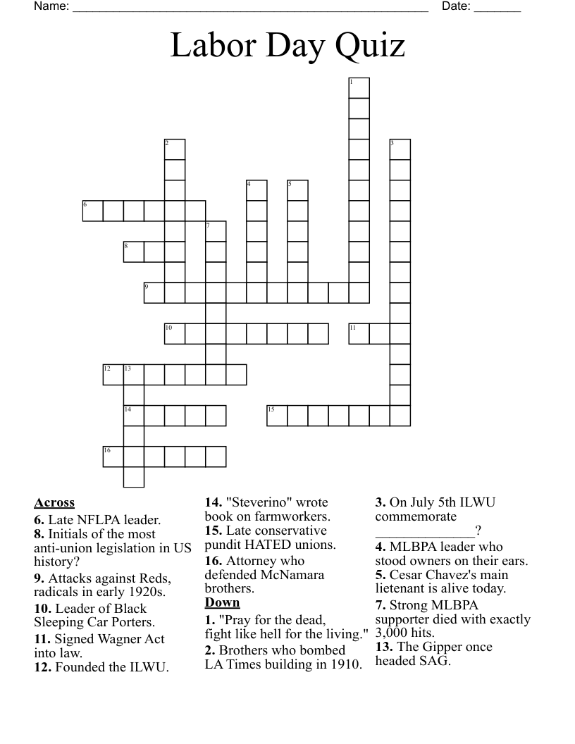 Labor Day Quiz Crossword