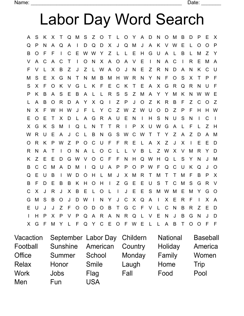 Labor Day Word Search