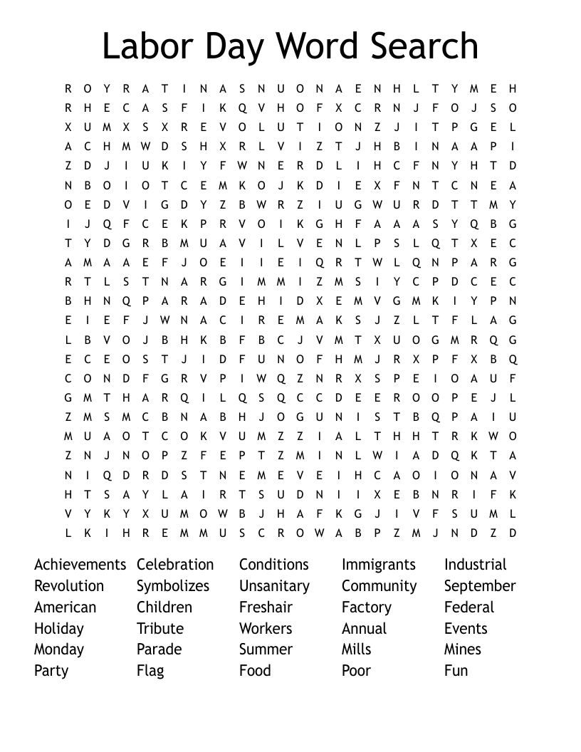 Labor Day Word Search
