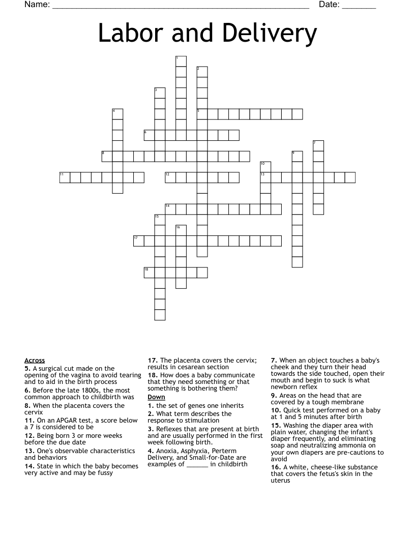 Labor and Delivery Crossword