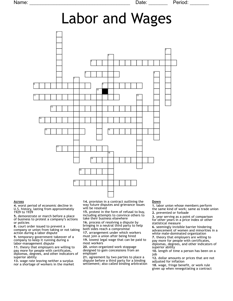 Labor and Wages Crossword