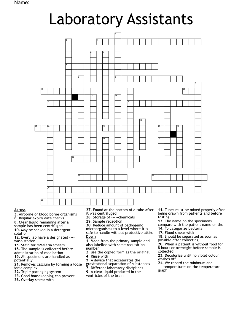 Laboratory Assistants Crossword