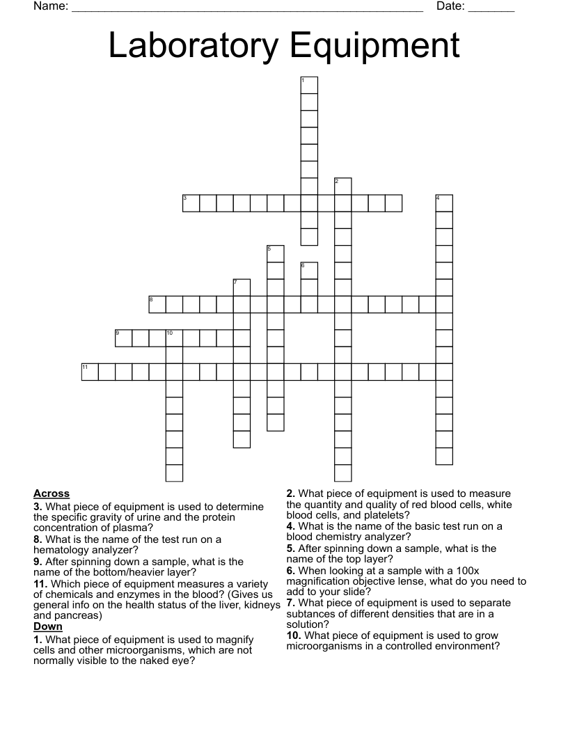 Laboratory Equipment Crossword