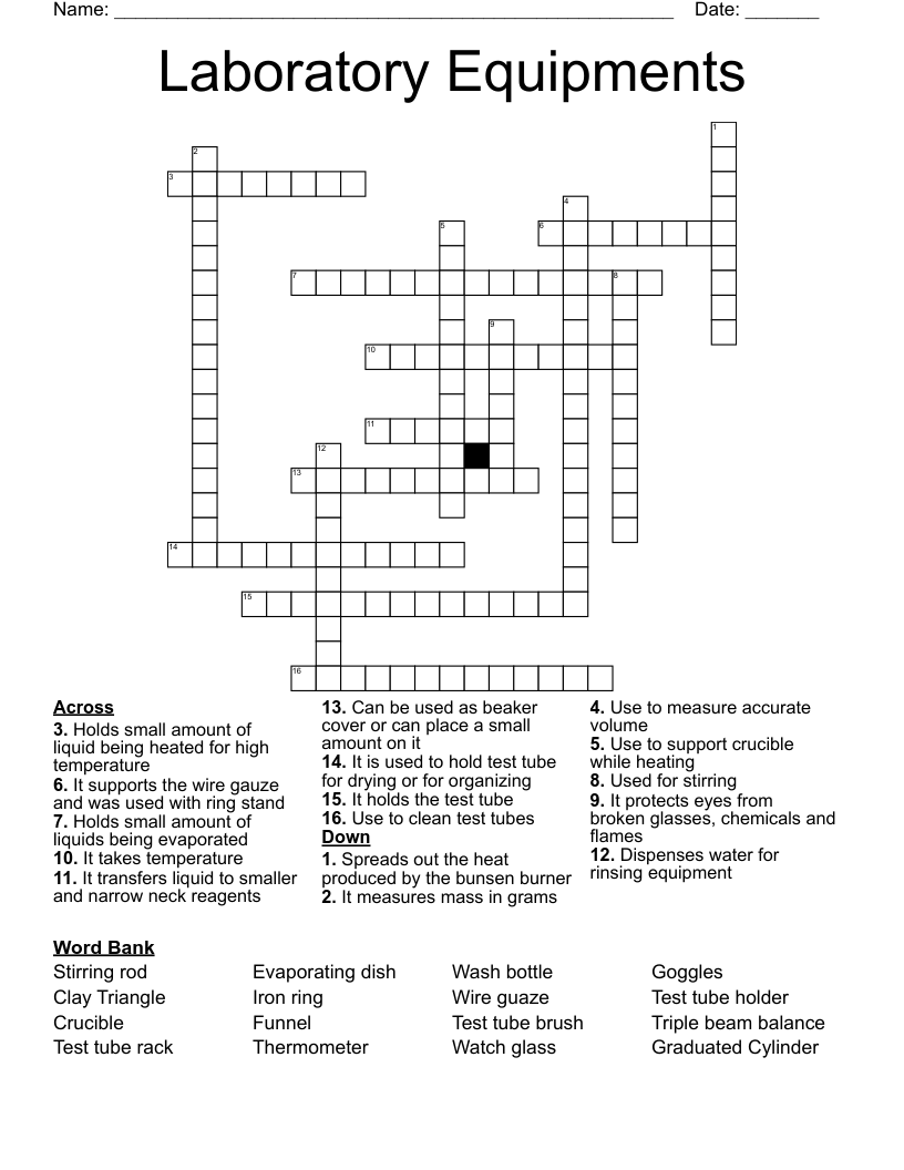 Laboratory Equipments Crossword