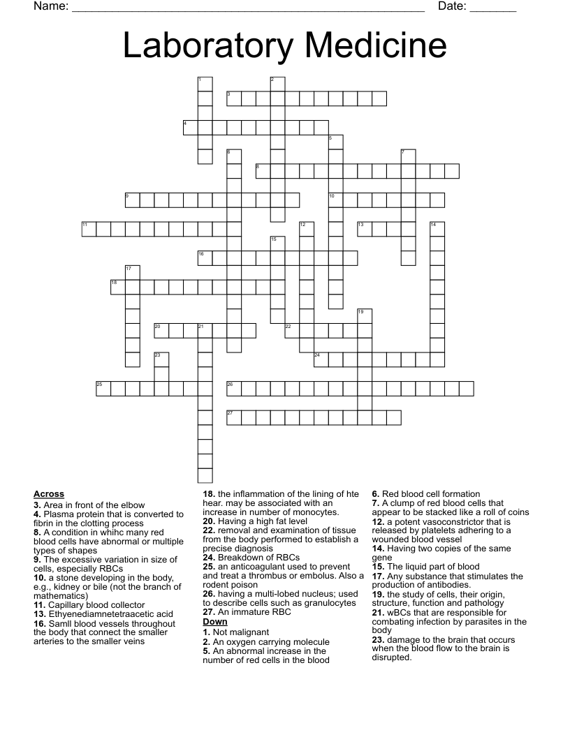 Laboratory Medicine Crossword