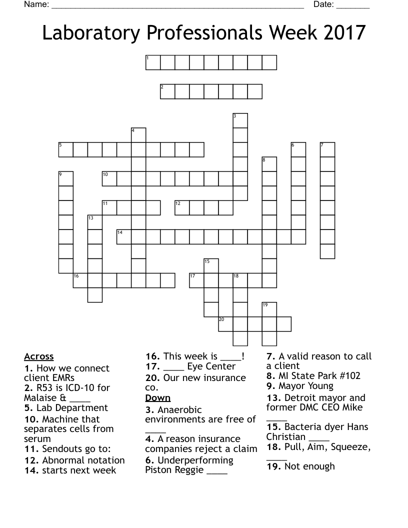 Laboratory Professionals Week 2017 Crossword
