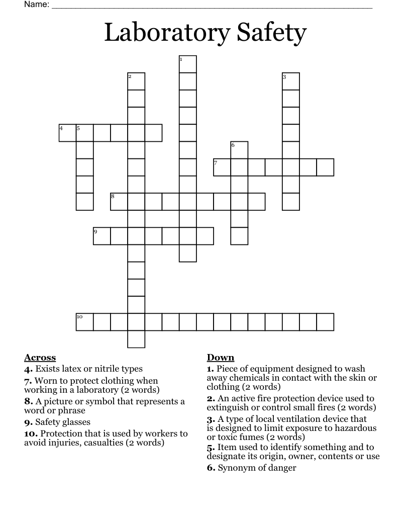 Laboratory Safety Crossword