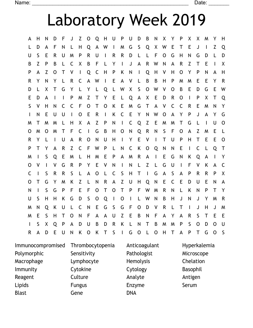 Laboratory Week 2019 Word Search