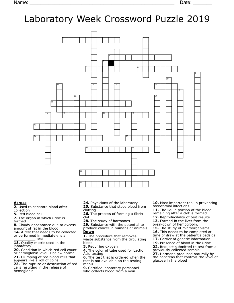 Laboratory Week Crossword Puzzle 2019