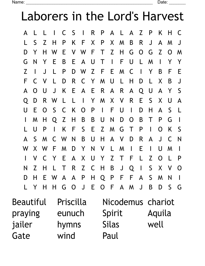 Laborers in the Lord's Harvest Word Search