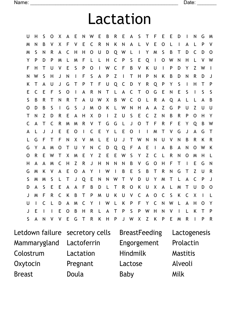 Lactation Word Search