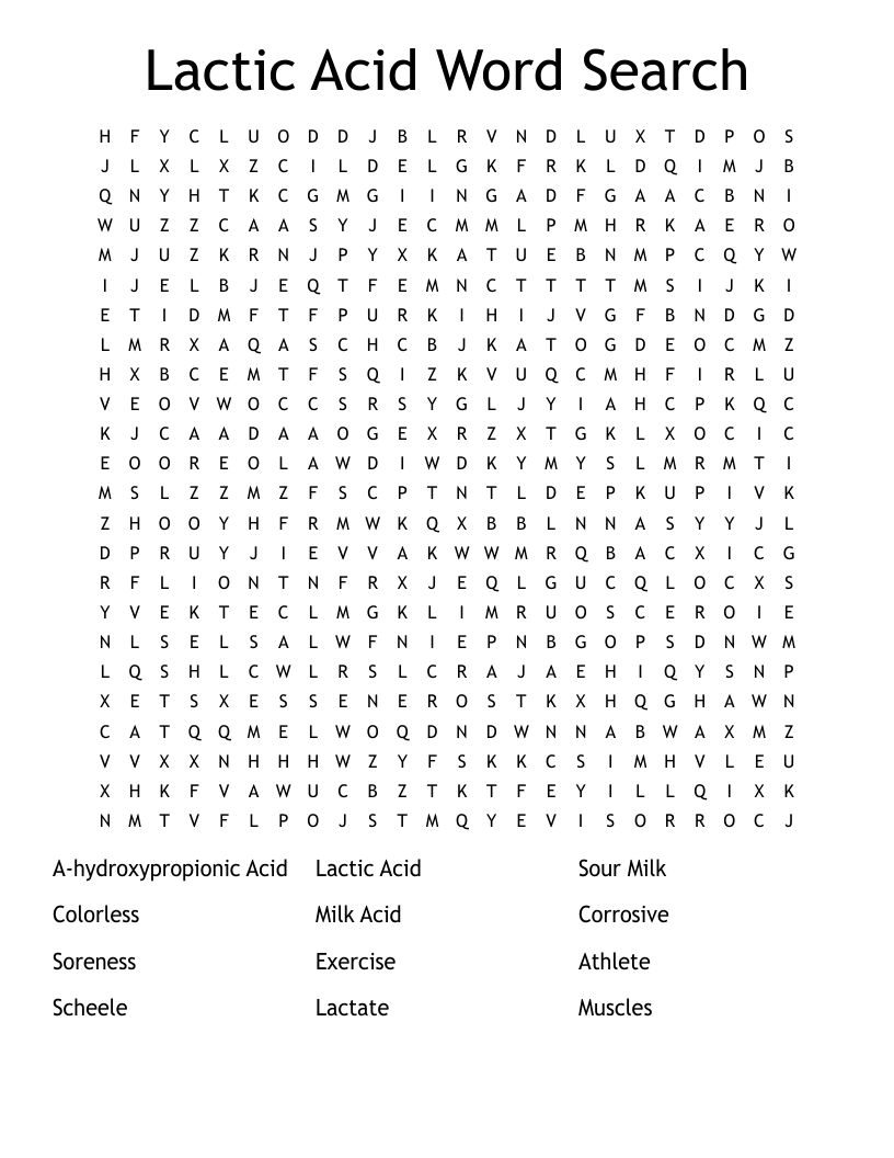 Lactic Acid Word Search