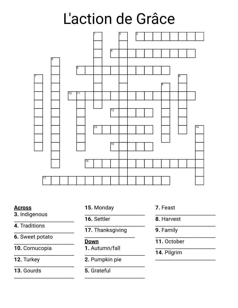 L'action de Grâce Crossword